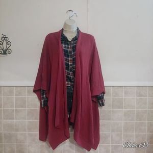 J.Jill One Size dark red/burgandy long knit throw oved the shoulders, like a cap